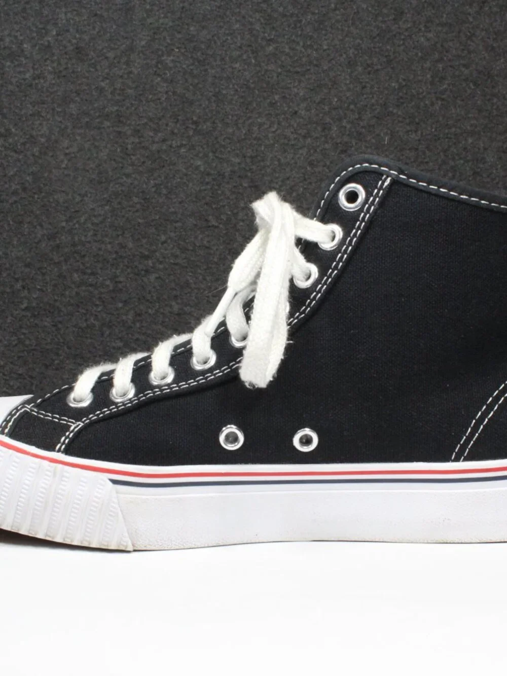 PF Flyers Center Hi Black Canvas High Top Sneakers Rigid Wedge Mens 8 Womens 9.5
